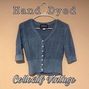 Collectif Vintage brand cropped cardigan - customized hand dyed blue DIY